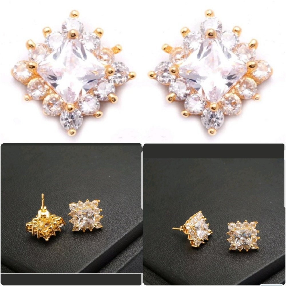24K Gold Filled Clear Cubic Zircon Stud Earrings